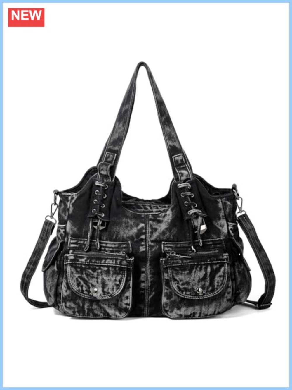 Heavy-Duty Denim Hobo Bag with Adjustable Padded Strap, Large Compartment &